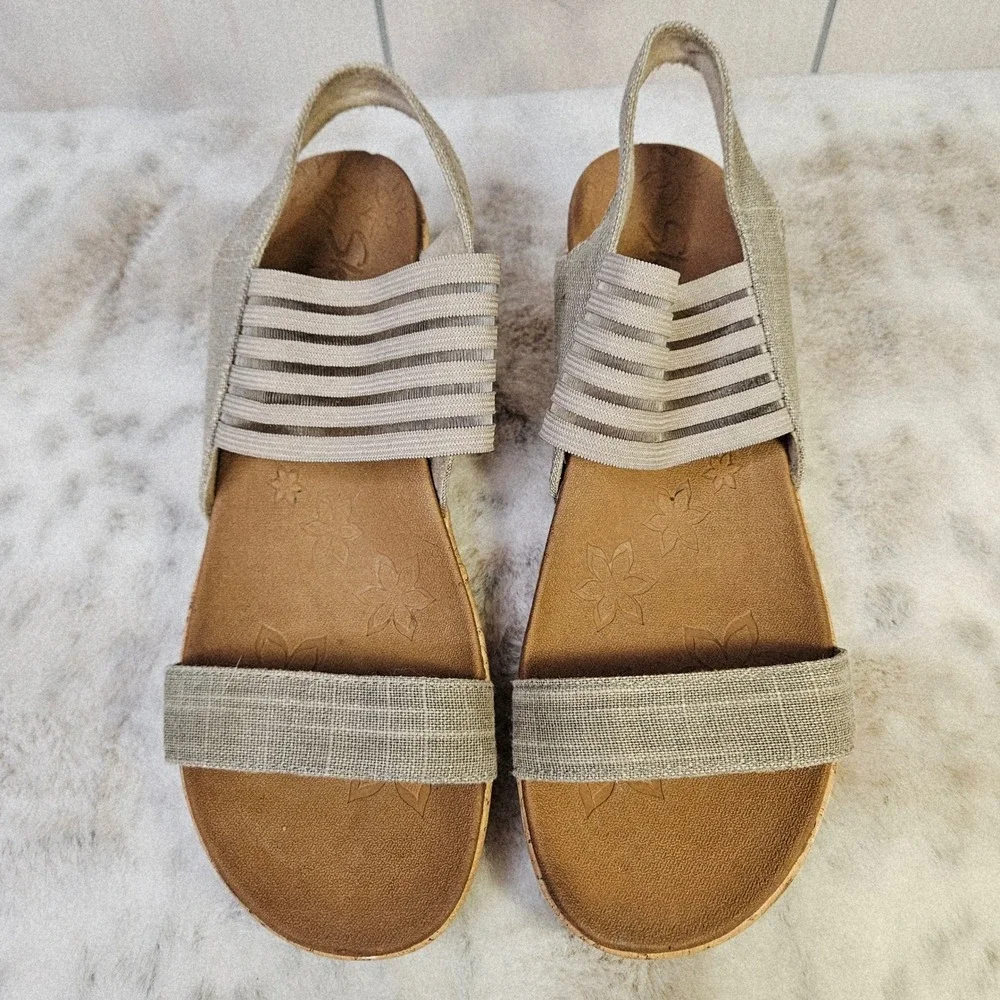 Skechers Womens Taupe Beverly High Tea Wedge‎ Sandals Heels 9 Boho Cottagecore